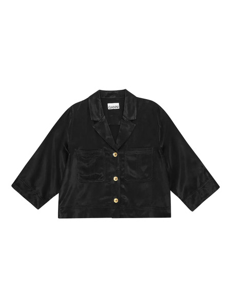  Ganni Notched-collar Shirt - Black 