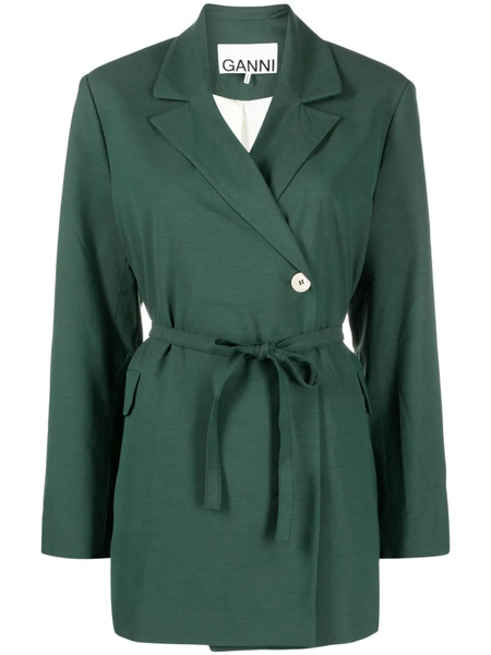  Ganni Off-centre Belted Blazer - Green 