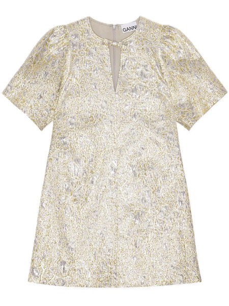  Ganni Patterned-jacquard Mini Dress - Gold 
