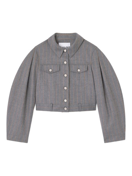  Ganni Pinstripe Puff-sleeve Jacket - Grey 