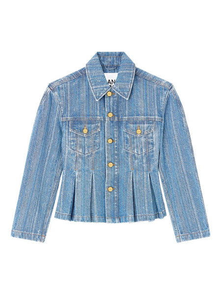  Ganni Pleated Denim Jacket - Blue 