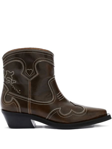  Ganni Pointed Stitching Boots - Brown 