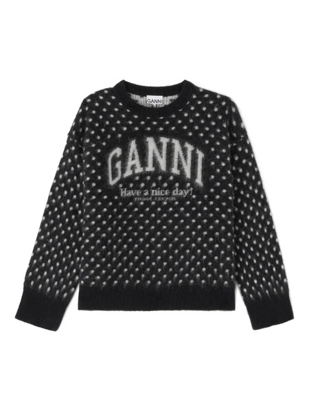  Ganni Polka-dot Logo Sweater - Black 