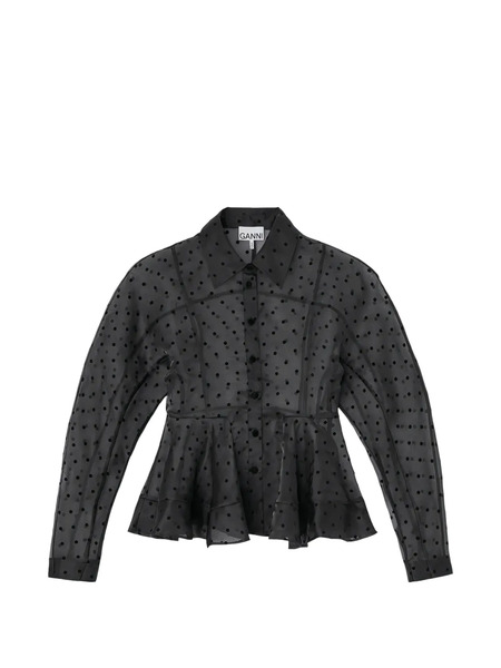  Ganni Polka-dot Peplum Jacket - Black 