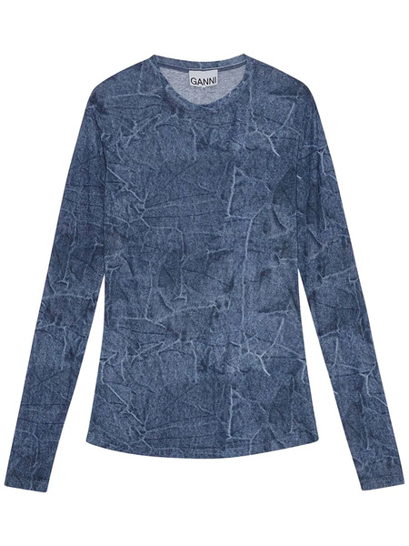  Ganni Printed Mesh Top - Blue 