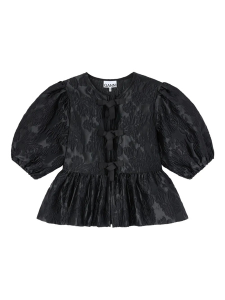  Ganni Puff-sleeve Bow Top - Black 