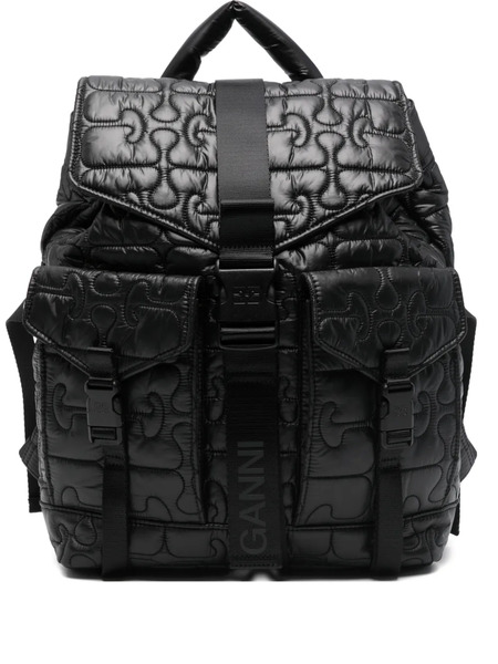  Ganni Quilted Buckle Backpack - Black 