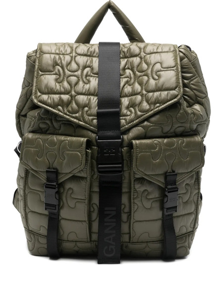  Ganni Quilted Flap-pocket Backpack - Green 