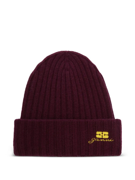  Ganni Ribbed Beanie - Red 