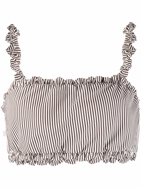  Ganni Ruched Striped Bikini Top - Brown 