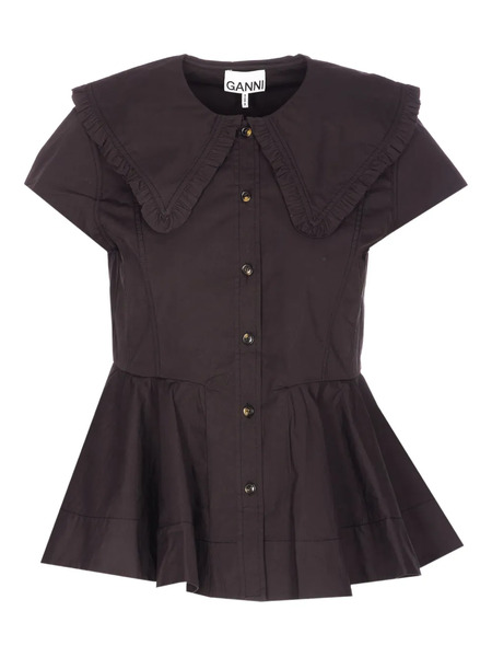  Ganni Ruffled Button Shirt - Brown 