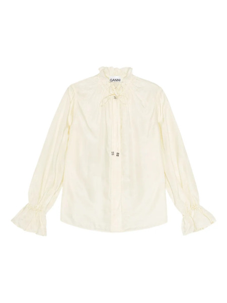  Ganni Ruffled-cuff Blouse - Neutrals 