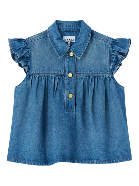  Ganni Ruffled Denim Top - Blue 