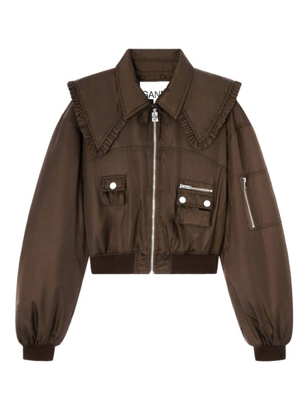  Ganni Ruffled-detail Bomber Jacket - Brown 