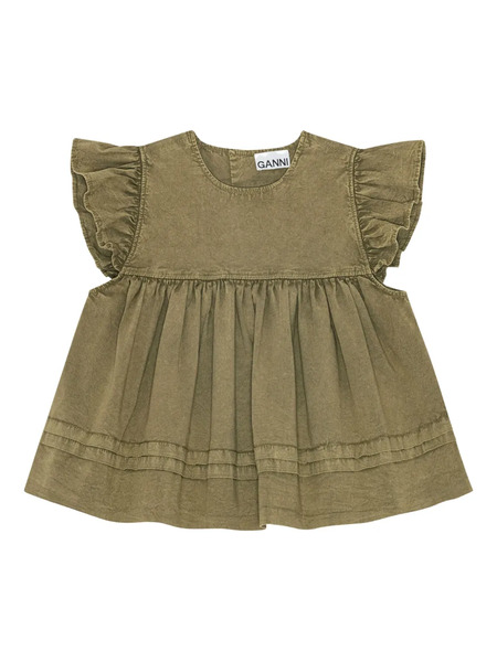  Ganni Ruffled Flared Top - Green 