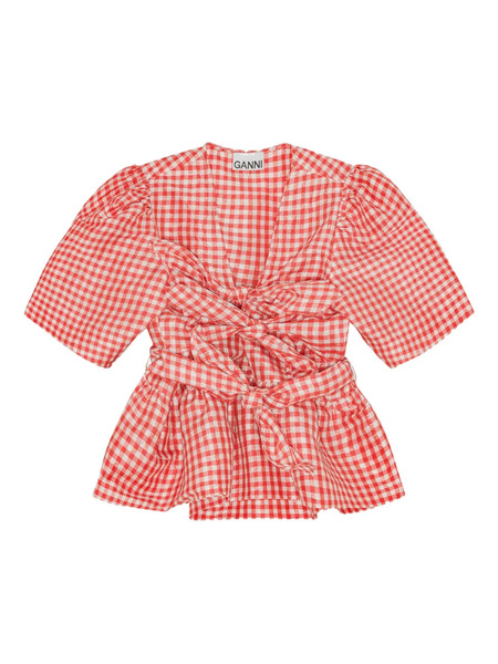  Ganni Self-tie Blouse - Red 