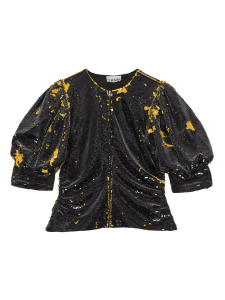  Ganni Sequinned Puff-sleeve Blouse - Black 