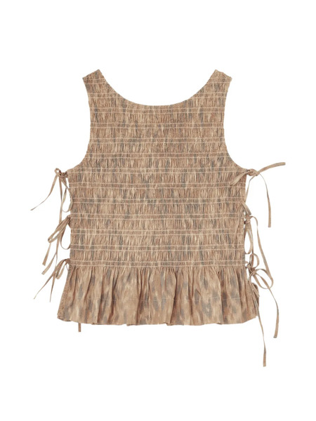  Ganni Shirred Tie Blouse - Neutrals 