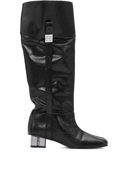  Ganni Slouchy Knee-high Leather Boots - Black 