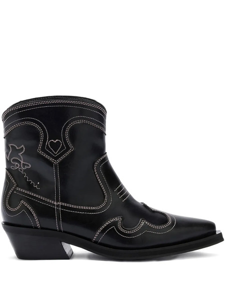  Ganni Stitched Pointed Boots - Black 