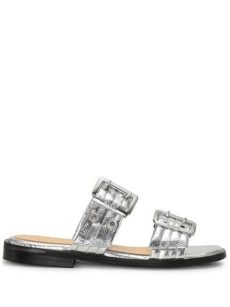  Ganni Strap Buckle Slides - Silver 
