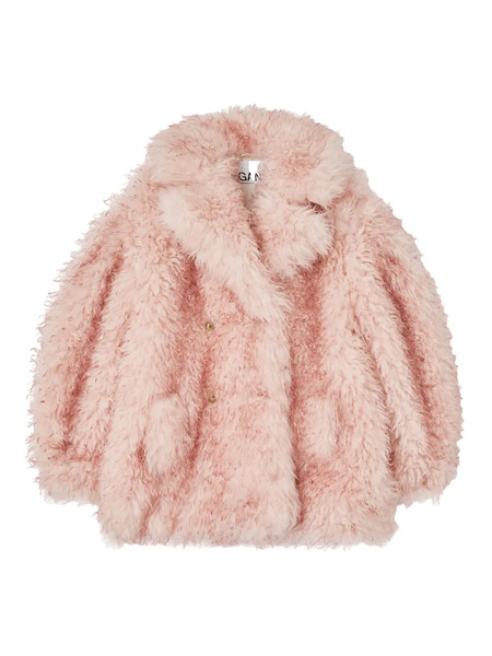  Ganni Teddy-textured Double-breasted Coat - Pink 