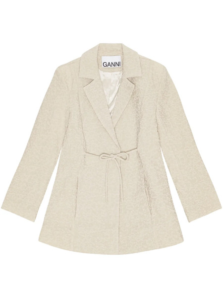  Ganni Tie-fastening Textured Blazer - Neutrals 