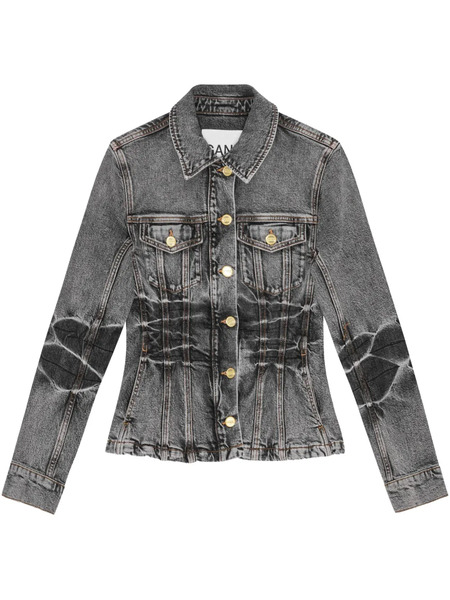  Ganni Whiskering-effect Denim Jacket - Black 
