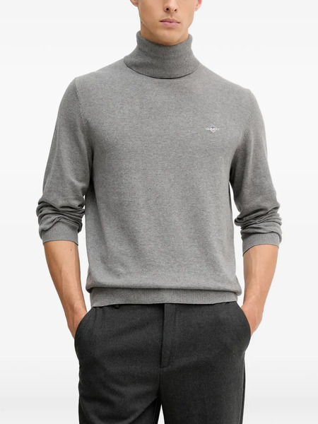  Gant Roll-neck Logo Sweater - Grey 