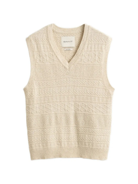  Gant Textured V-neck Knit Vest - Neutrals 