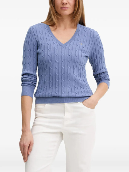  Gant V-neck Cable Sweater - Blue 