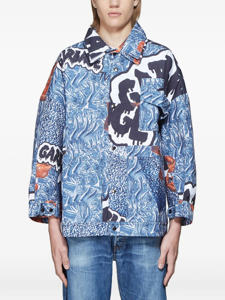  Garbage Tv Graffiti-print Canvas Jacket - Blue 