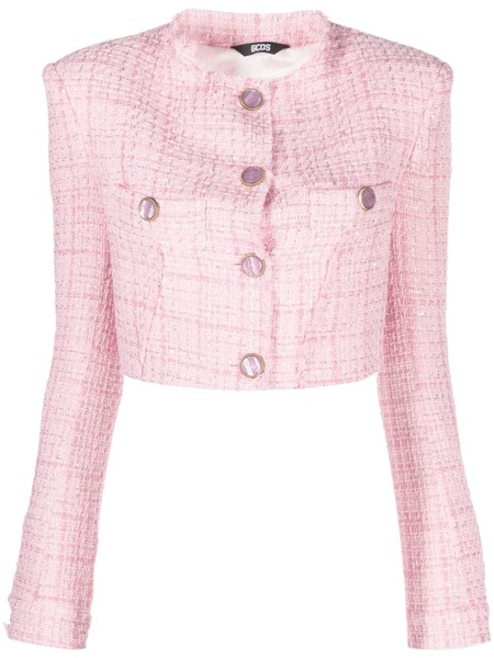  Gcds Button-up Cropped Tweed Jacket - Pink 