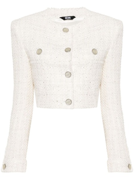  Gcds Cropped Tweed Jacket - White 