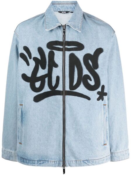  Gcds Graffiti-print Cotton Denim Jacket - Blue 