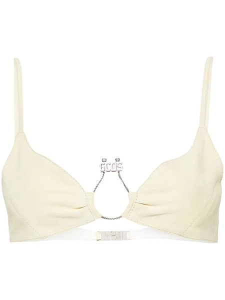  Gcds Hoop Logo-plaque Suede Bralette - Yellow 