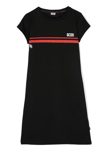  Gcds Kids Stripe-detail Cotton Dress - Black 