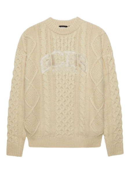  Gcds Logo-embroidered Cable-knit Sweater - Neutrals 