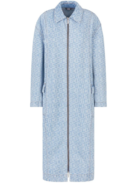  Gcds Logo-jacquard Denim Coat - Blue 