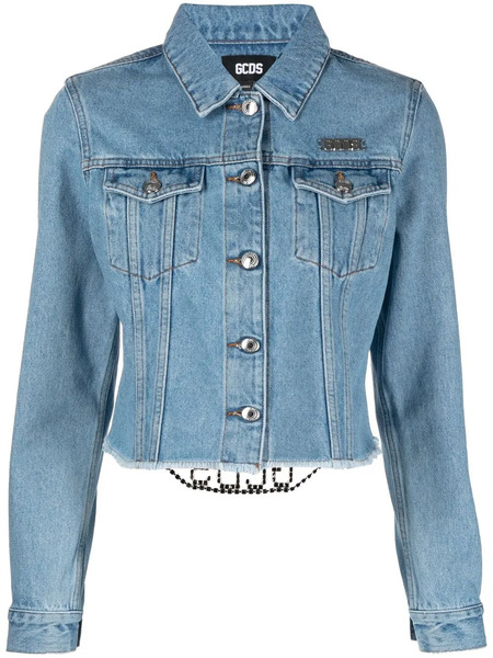  Gcds Logo-plaque Cropped Denim Jacket - Blue 
