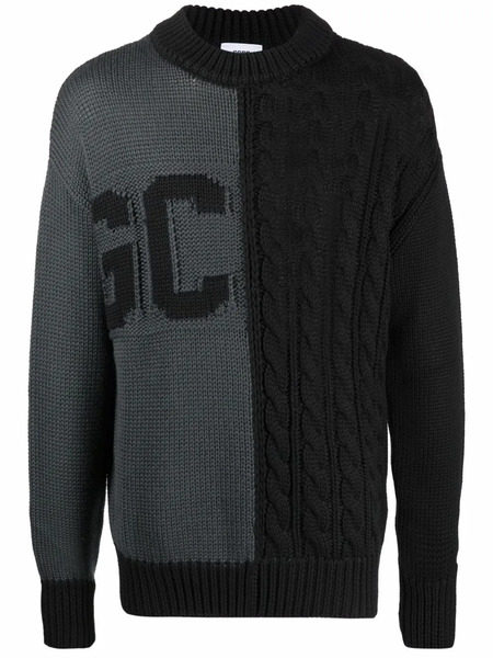  Gcds Logo-printed Cable-knit Jumper - Black 