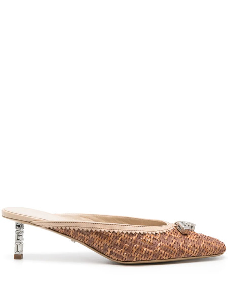  Gcds Monogram-embossed 60mm Raffia Mules - Brown 