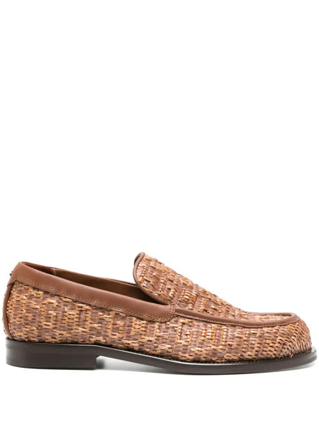  Gcds Monogram-embossed Raffia Loafers - Brown 
