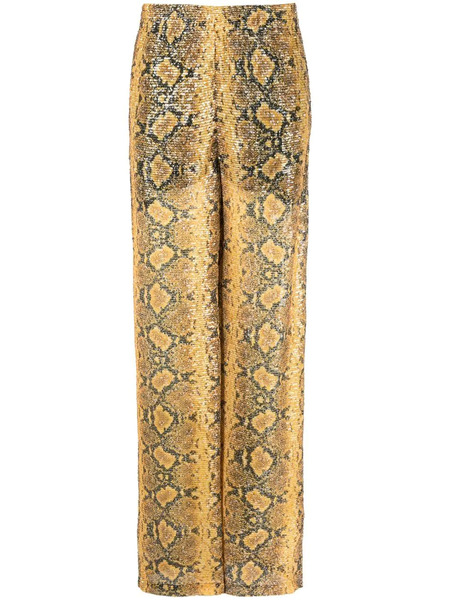  Gcds Sequin-embellished Snakeskin-print Trousers - Yellow 