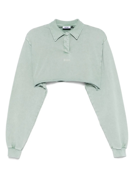  Gcds Washed-effect Cropped Polo Shirt - Green 
