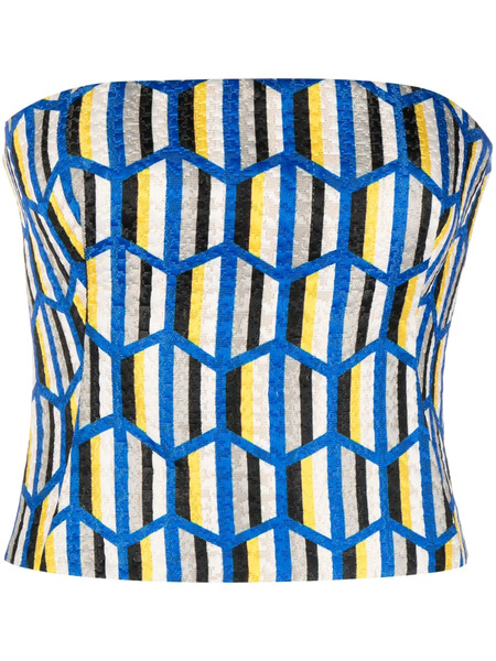  Gemy Maalouf Geometric-pattern Strapless Top - Blue 