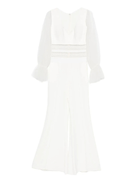  Gemy Maalouf Lace-insert Flared Jumpsuit - White 