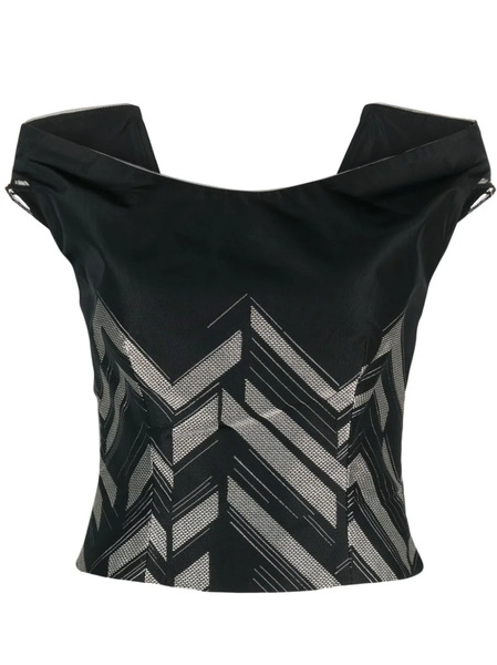  Gemy Maalouf V-back Chevron-pattern Top - Black 