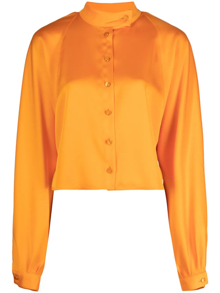  Genny Band-collar Satin Blouse - Orange 