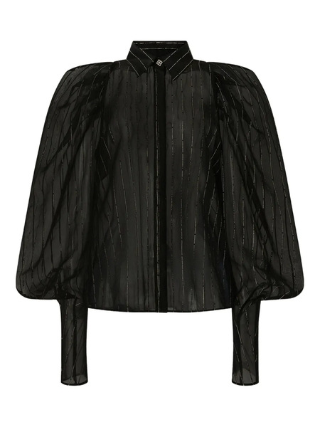  Genny Button-plaque Striped Blouse - Black 